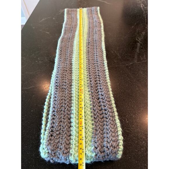 hand crocheted infinity scarf mint green and gray 8" w x 32" (doubled) - Picture 4 of 6